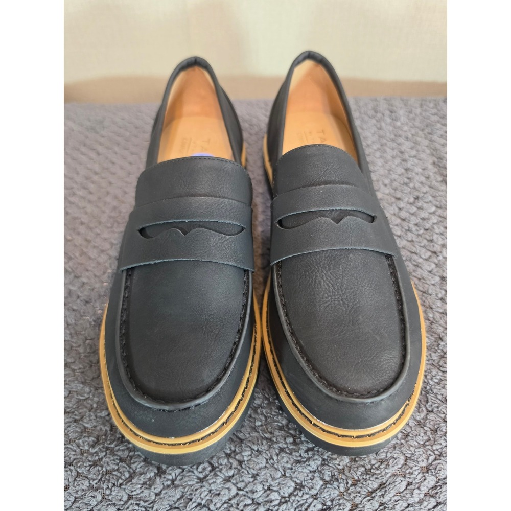 Taryn Rose Black Leather Penny Loafers Lug Sole Comfort Shoes Womens 6.5